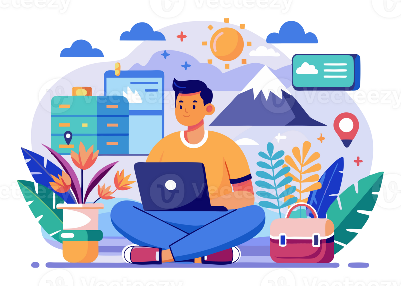 Digital Nomad Illustration, Modern Design png
