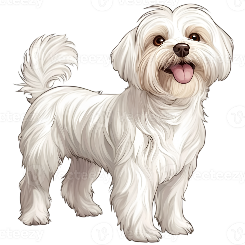 Maltese Full Body Drawing, Small Dog Illustration png