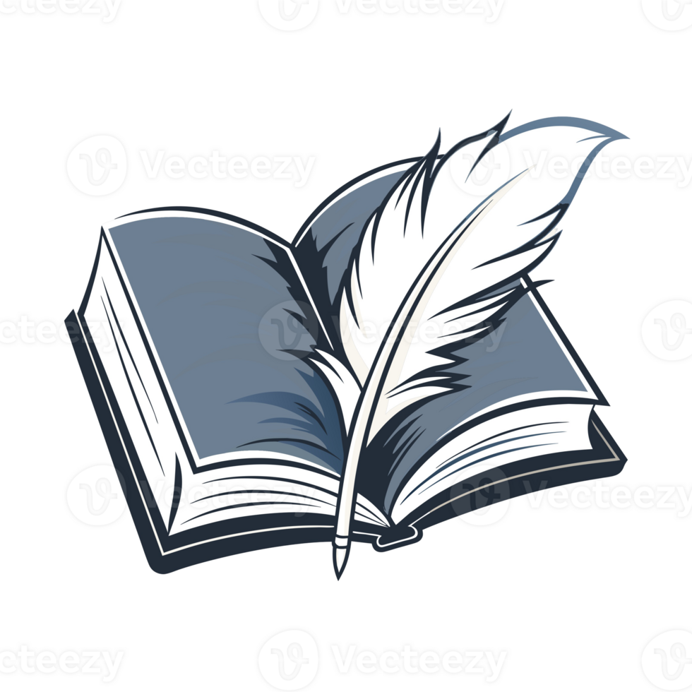 Open Book with Quill Logo, Education and Literature Illustration png