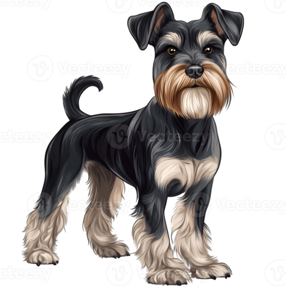 Miniature Schnauzer Full Body Drawing, Terrier Illustration png