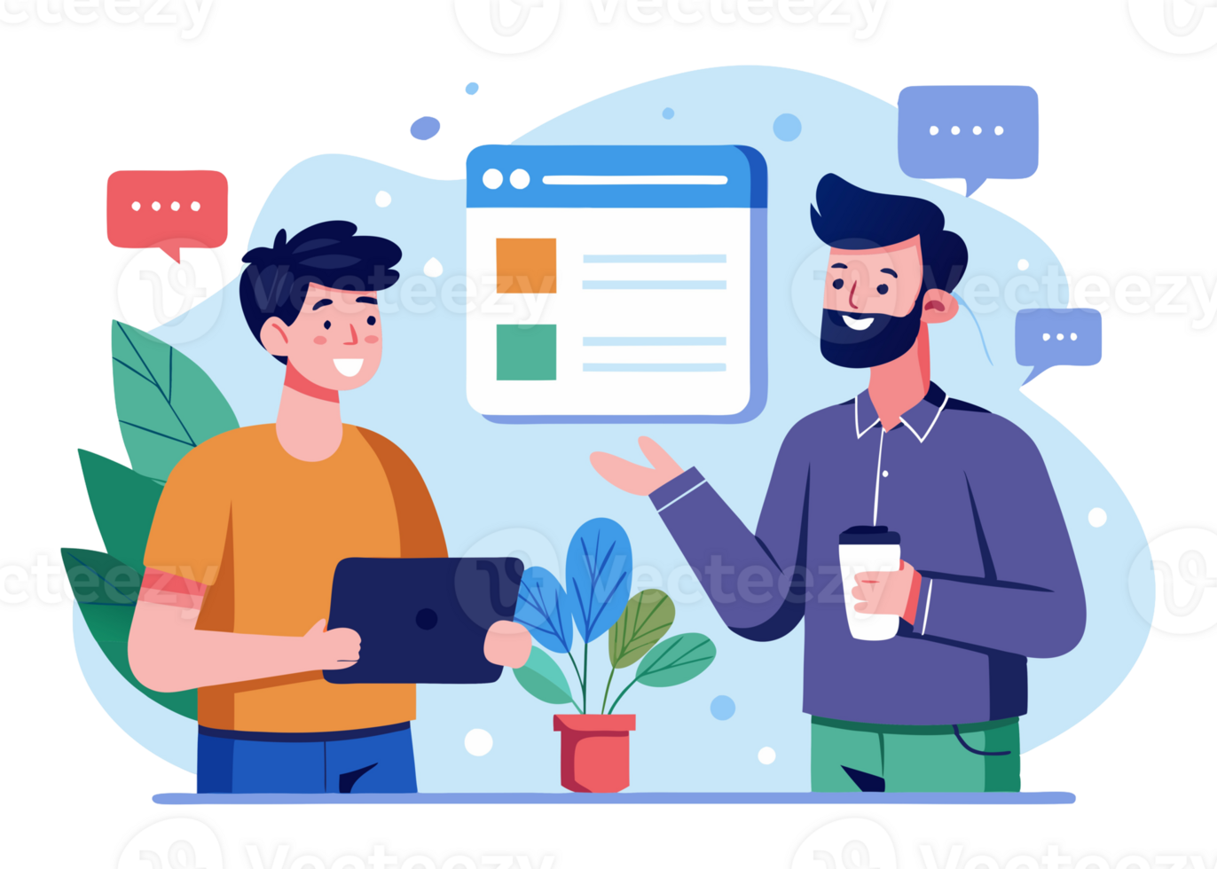 Two Men Talking Illustration, Simple Modern Design png