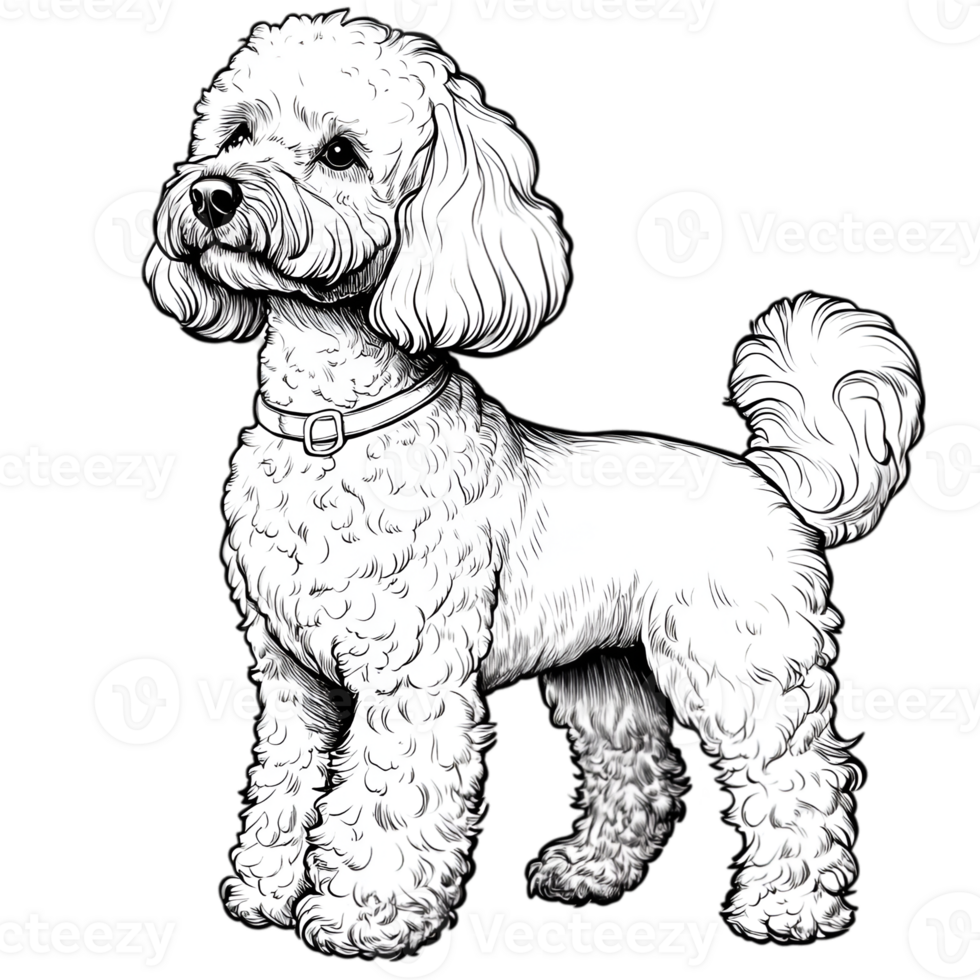 Poodle Full Body Drawing, Fluffy Dog Illustration png