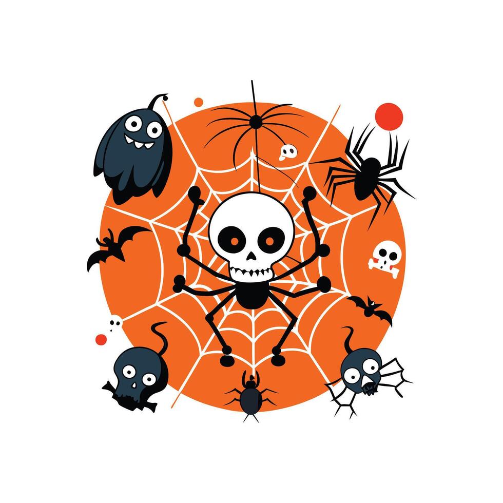 Spine-Chilling Skeleton with Spider Webs vector