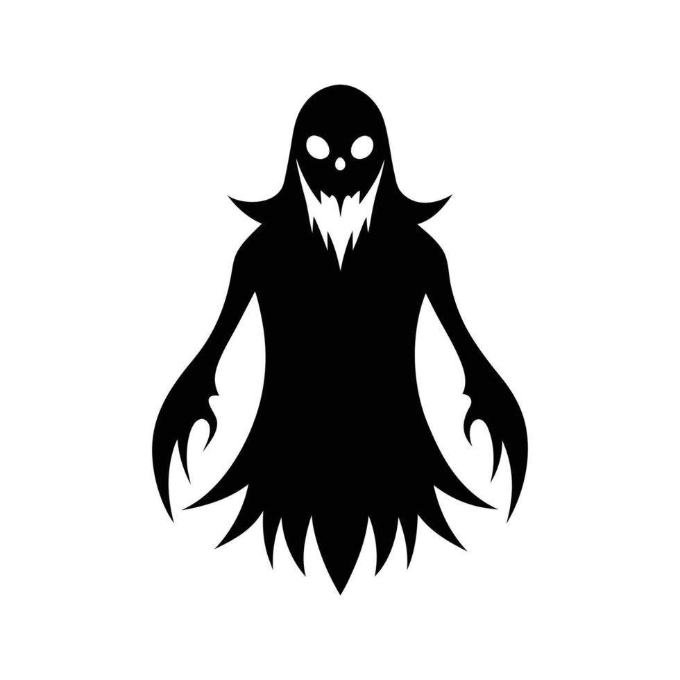 A black and white silhouette of a ghost with a long beard vector