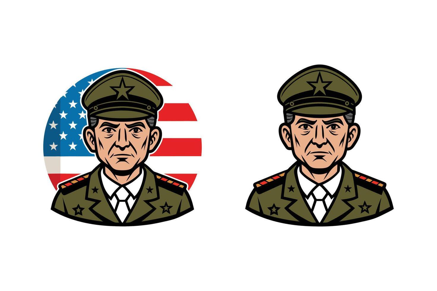 A set of american veteran army illustration with flag and white background vector