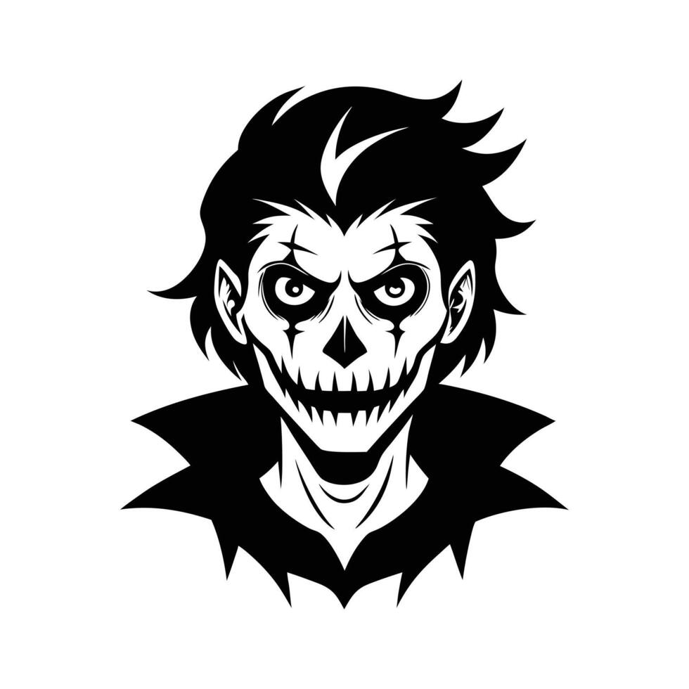 A black and white illustration of a scary face vector