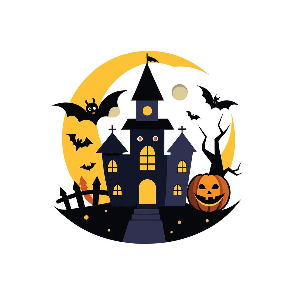 Halloween house with bats and pumpkins vector