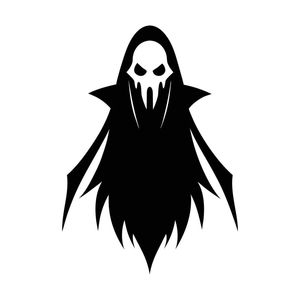 A black and white silhouette of a grim reaper vector