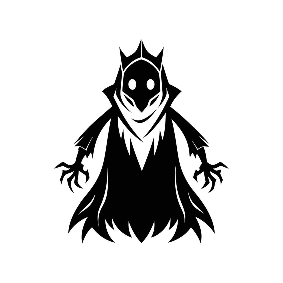A black and white silhouette of a ghost with a crown vector