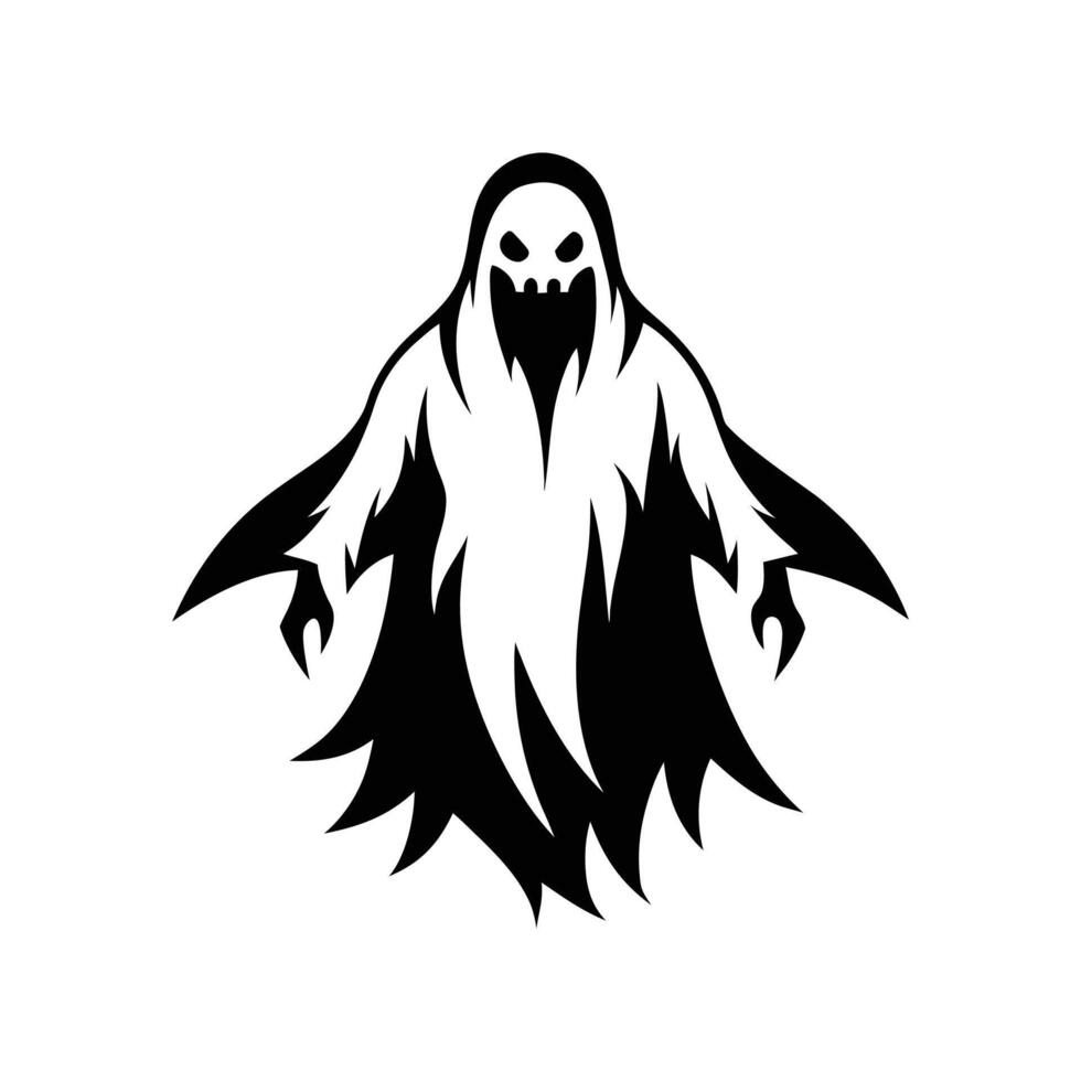 A black and white ghost with a skull on its head vector
