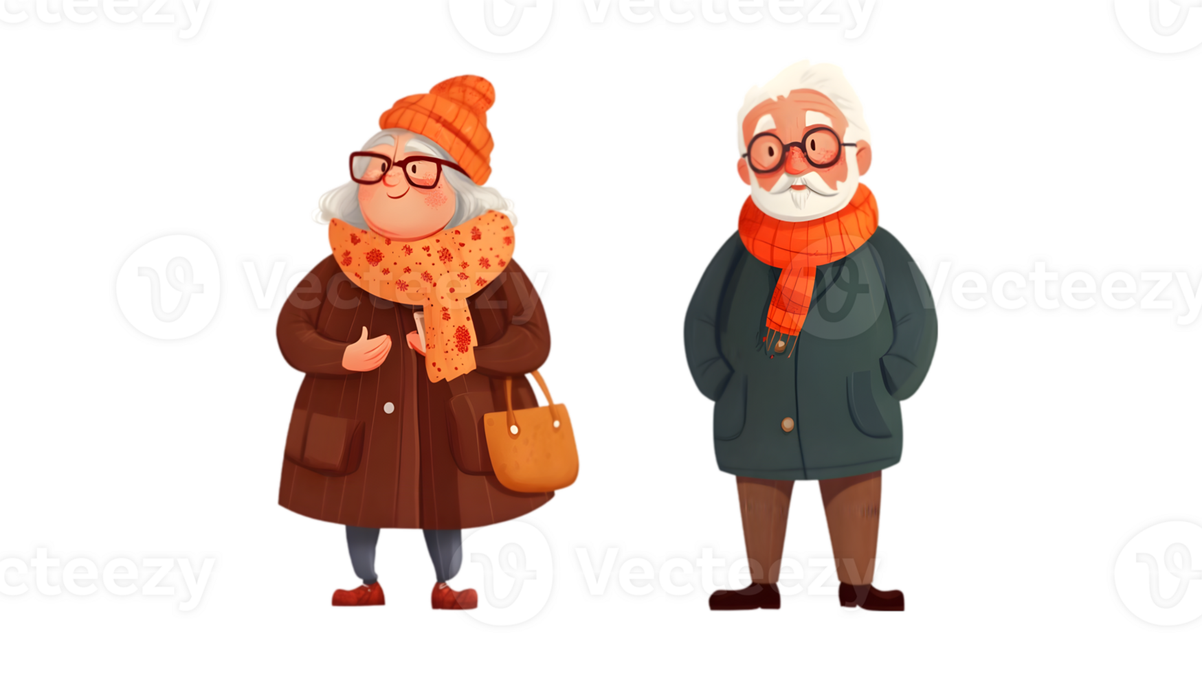 An elderly couple in winter clothes png
