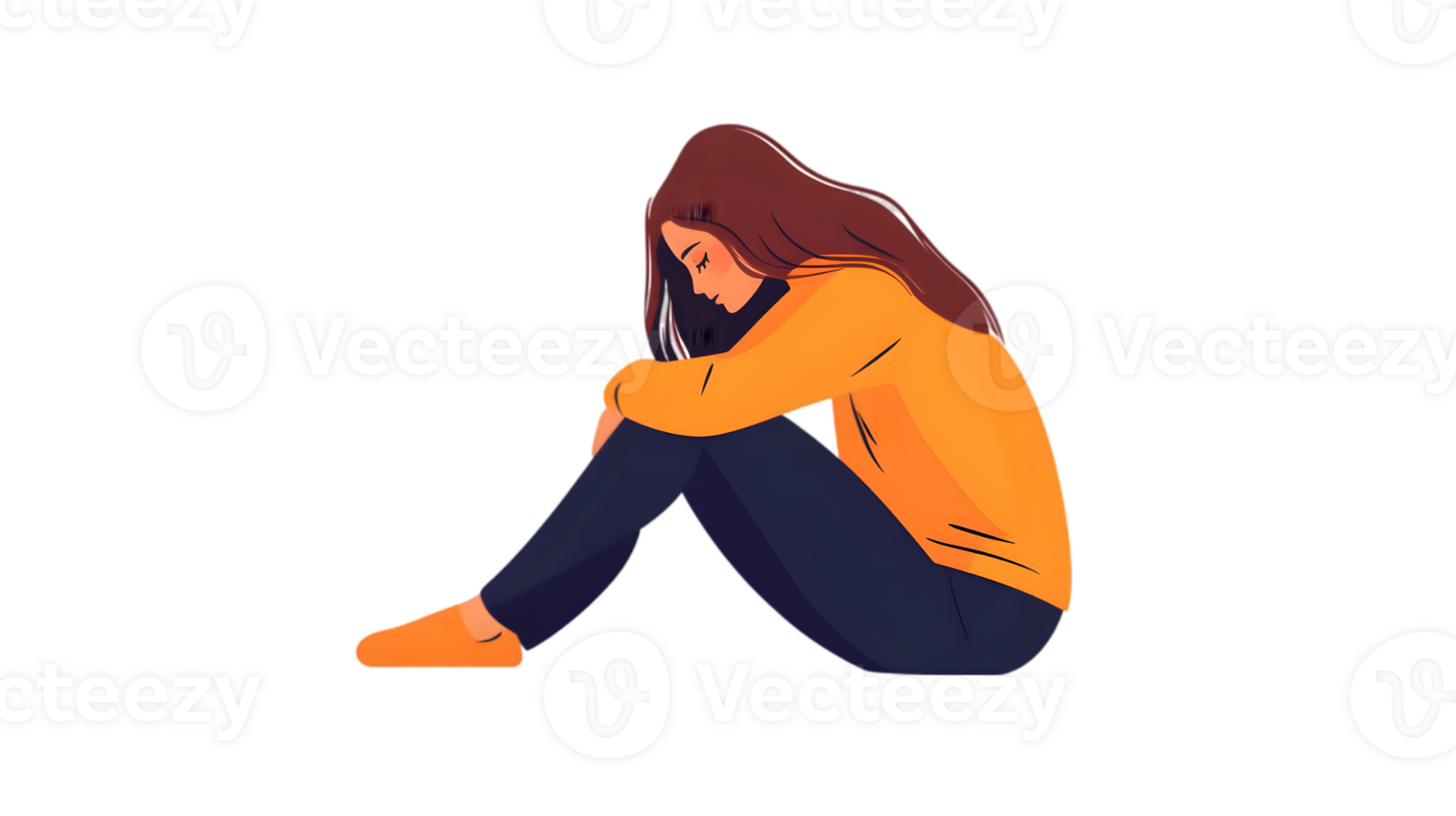 Sad girl sitting on the floor png