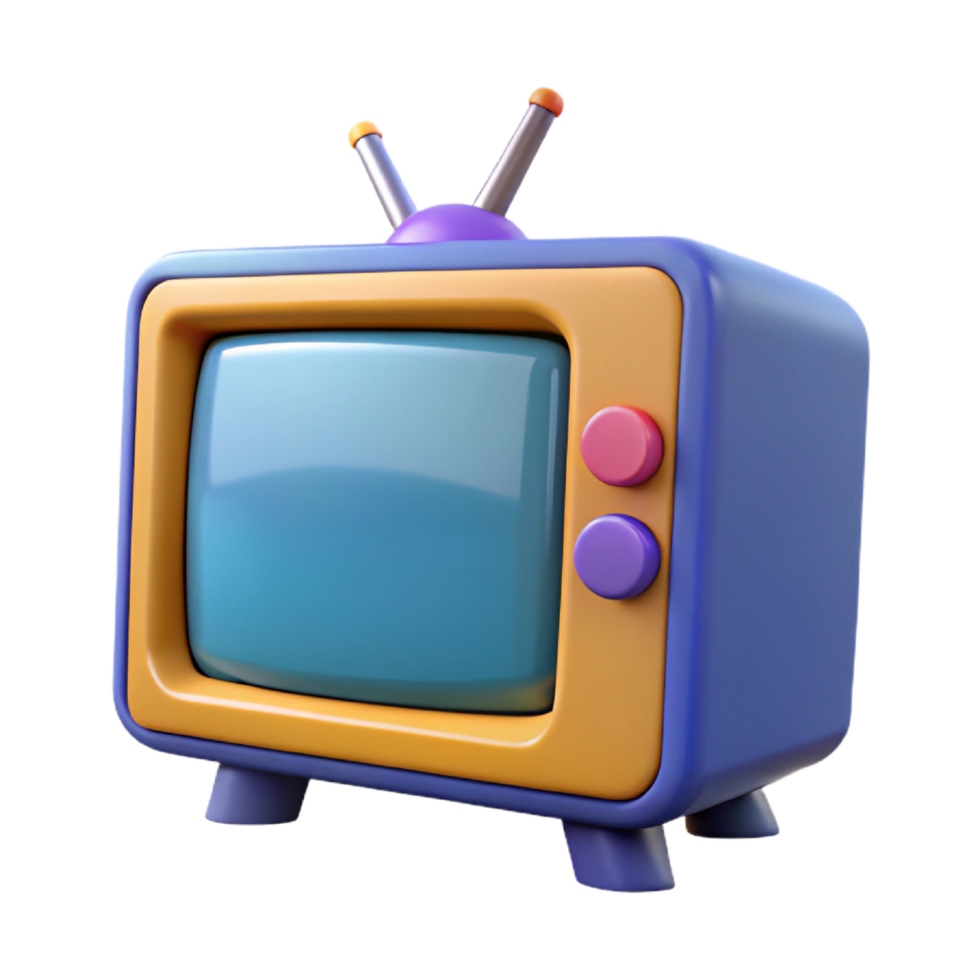 An old tv with a blue and yellow color png