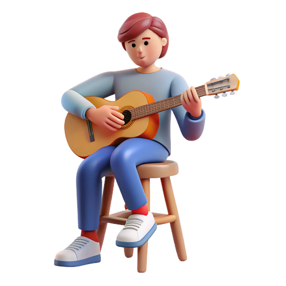 A cartoon boy playing the guitar on a stool png
