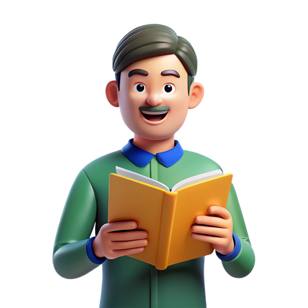 A man holding a book with a smile on his face png