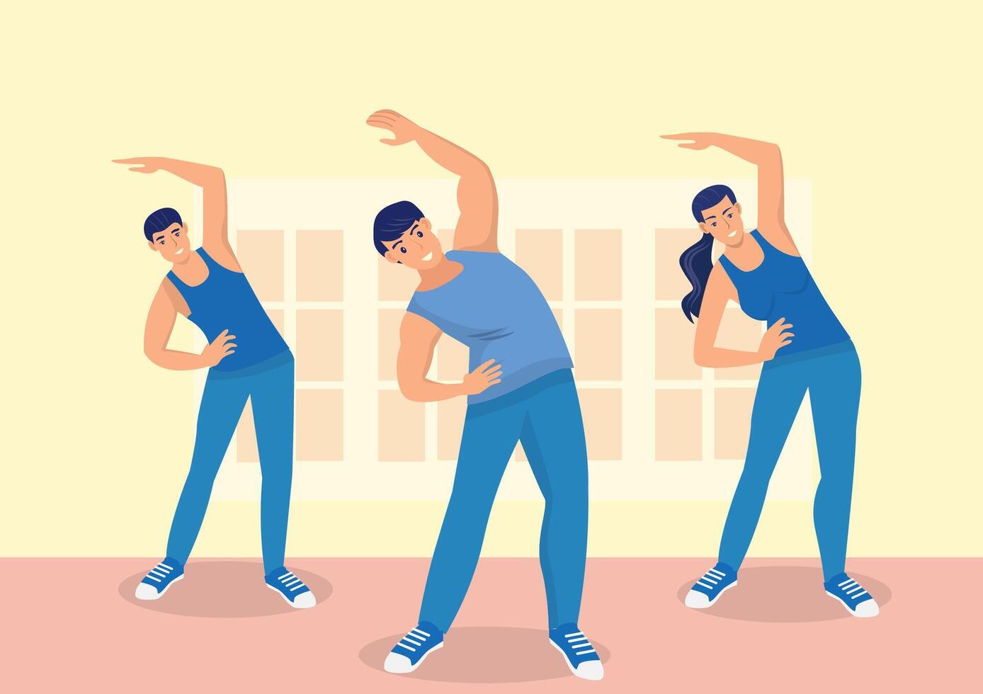 Male and female teams lead aerobic dance Exercise for health vector