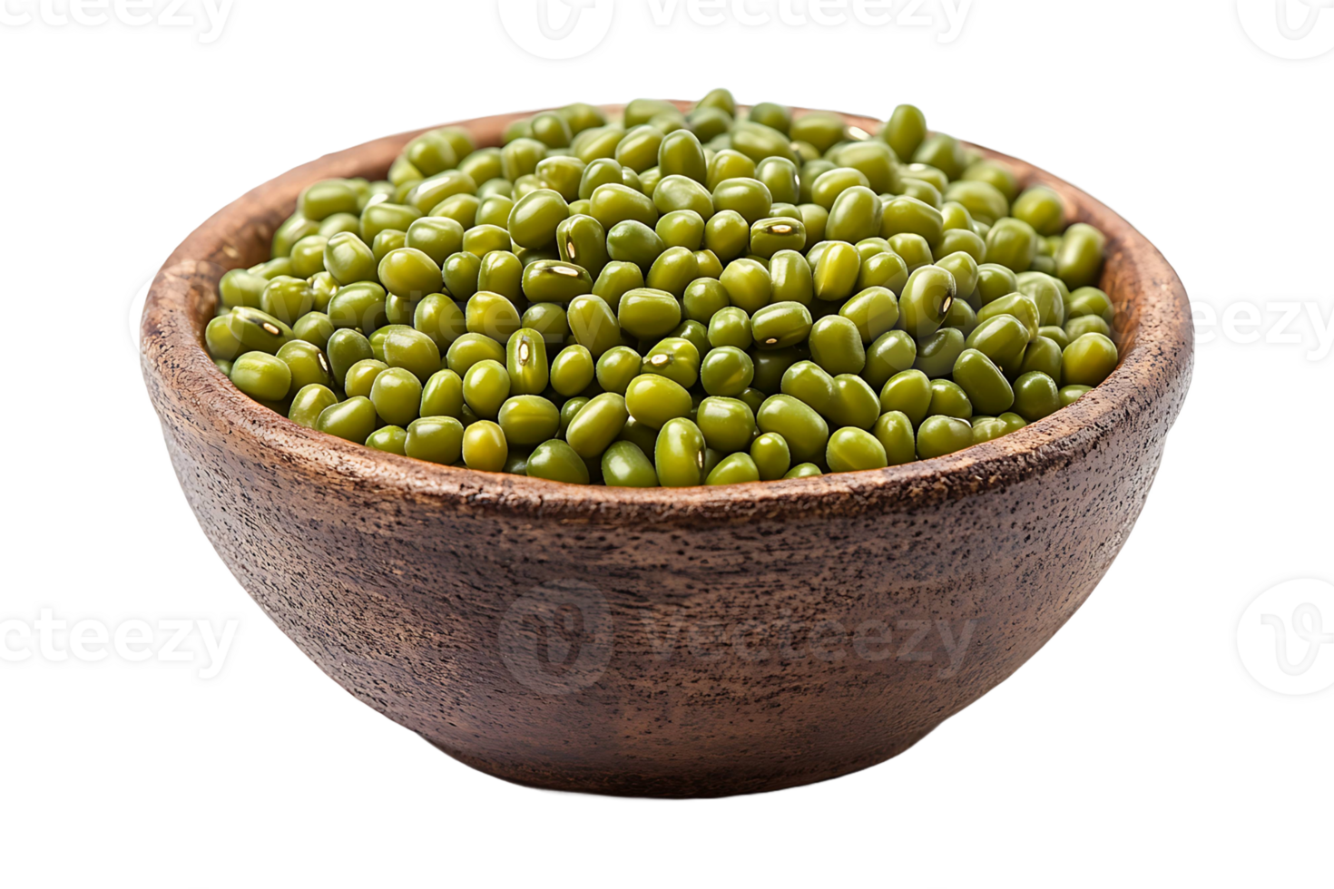Green mung beans in a bowl isolated on transparent background. png