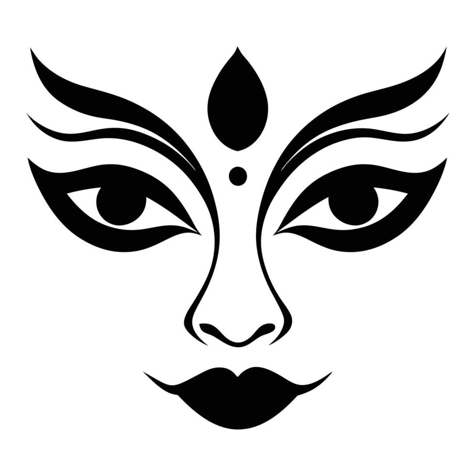 Durga Face illustration for the Happy Durga Puja Celebration, Maa Durga Trinayon In Durga puja Held During Navaratri. Maha Shashthi, Saptami, Ashtami, Navami, Bijoya. vector