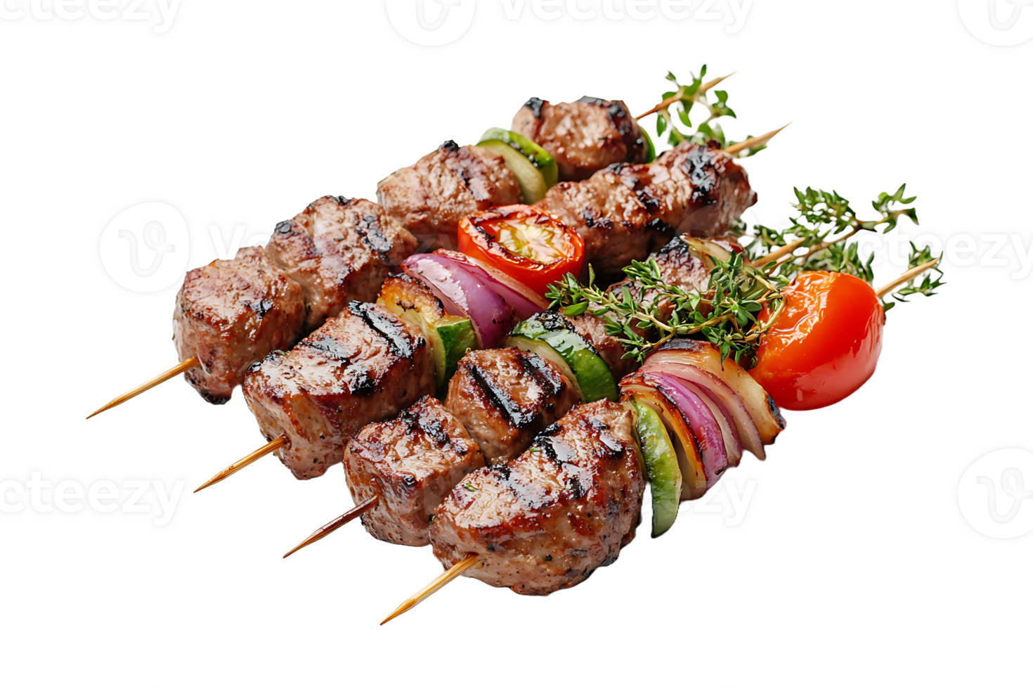 Grilled meat skewer isolated on transparent background. png