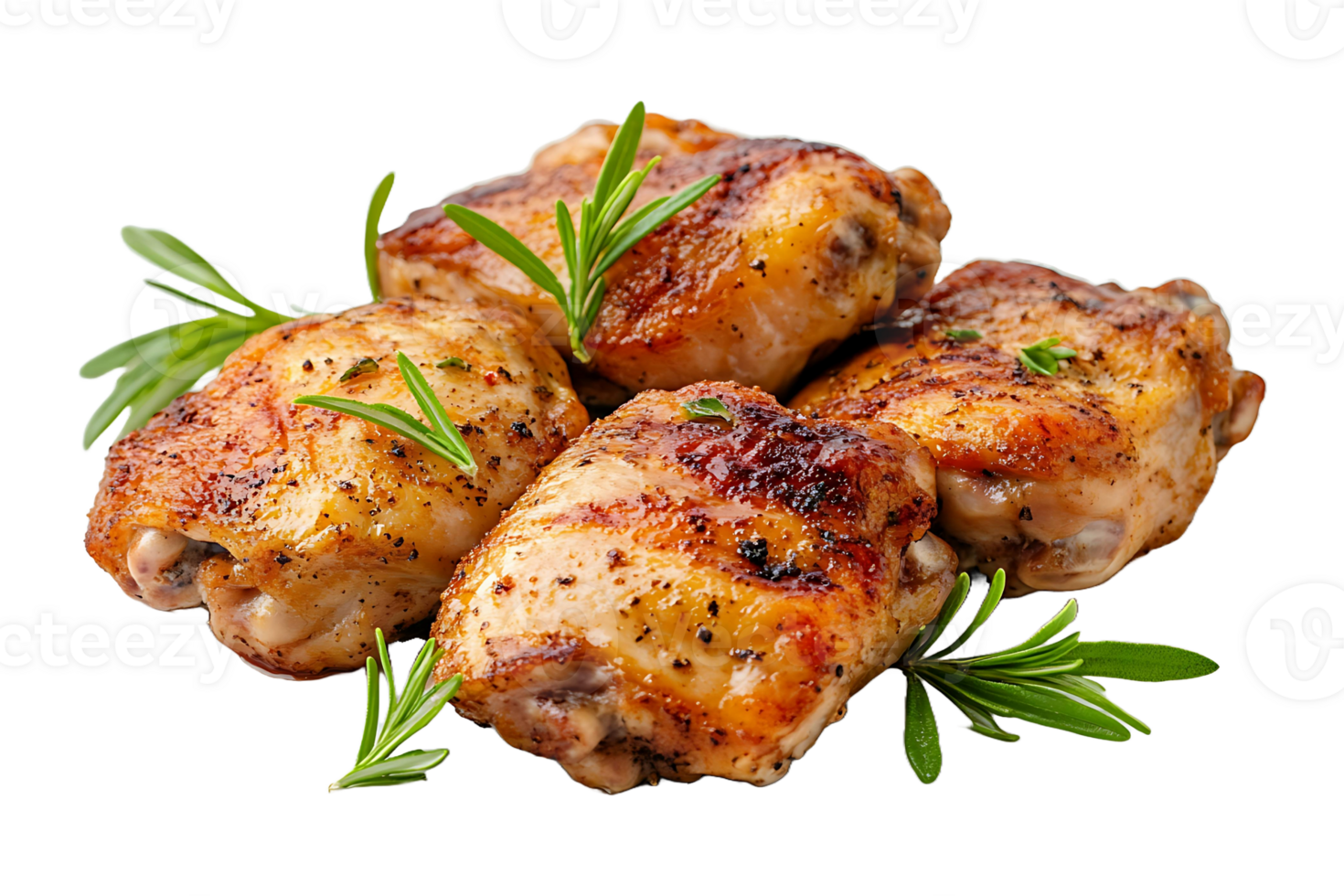 Grilled chicken thighs isolated on transparent background. png