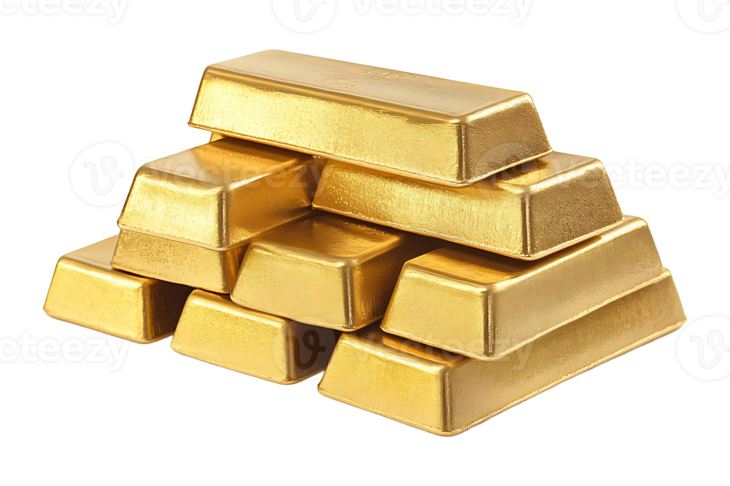 Gold bars stacked high isolated on transparent background. png