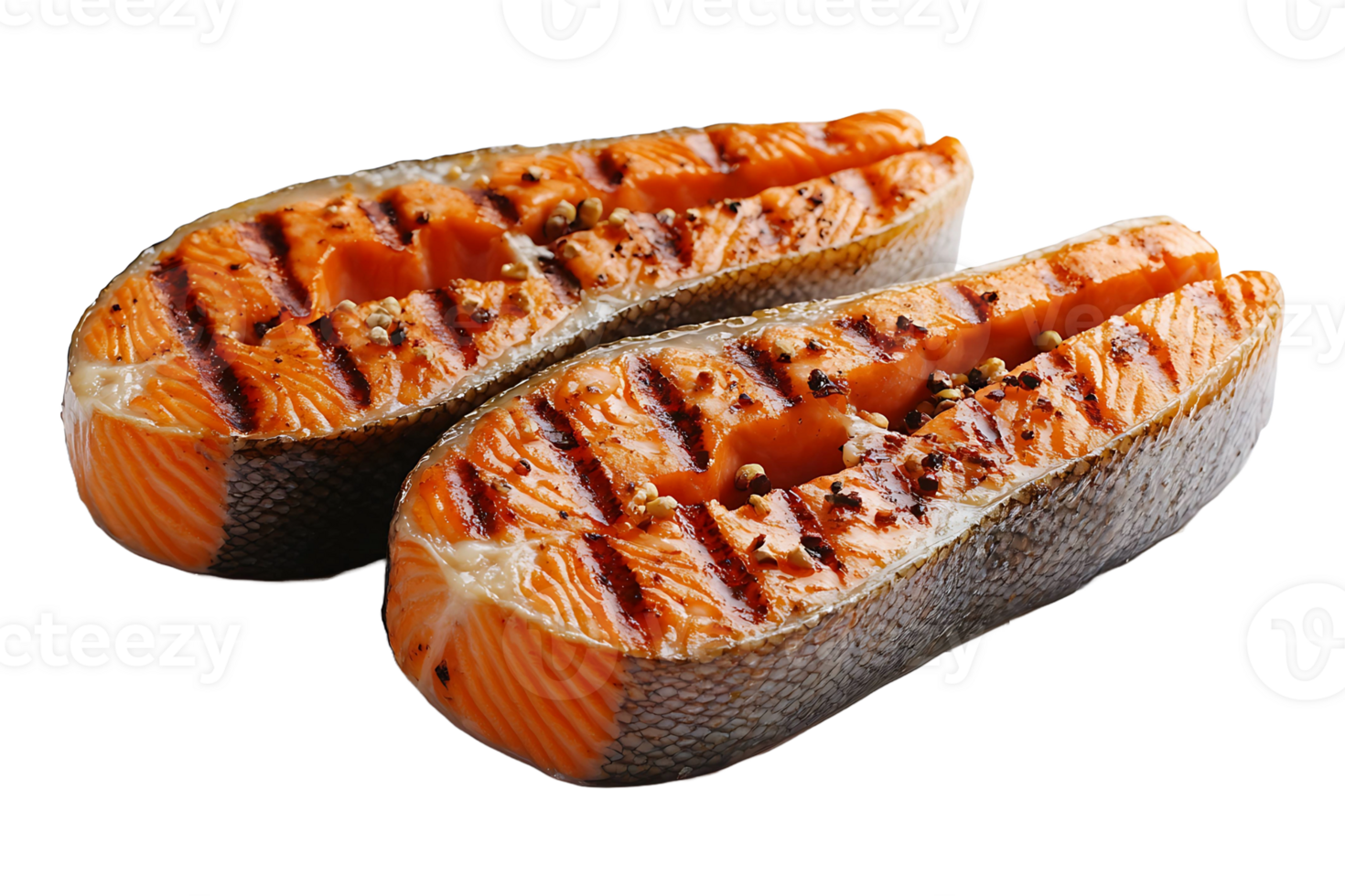 Grilled salmon steak isolated on transparent background. png