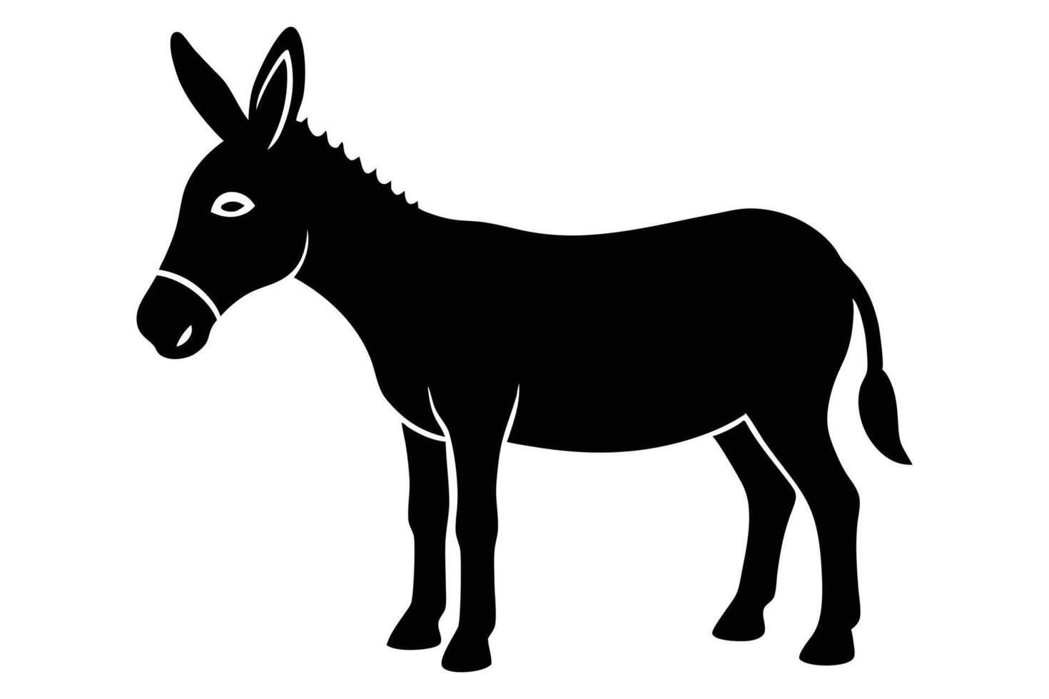 Black silhouette of a donkey isolated on white background. logo of a mule. black icon of a horse. illustration of a john. vector
