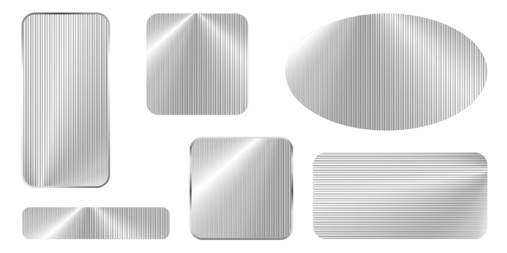Ribbed glass effect, 3d backgrounds set. Transparent shiny textured plate with sun glare. Ribbed gradient pattern with light glare. vector