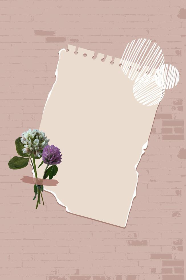 Fashion illustration. Bright colored scotch tape for frame. Collage frame, flowers, textured background and torn paper . Modern trendy retro style. vector