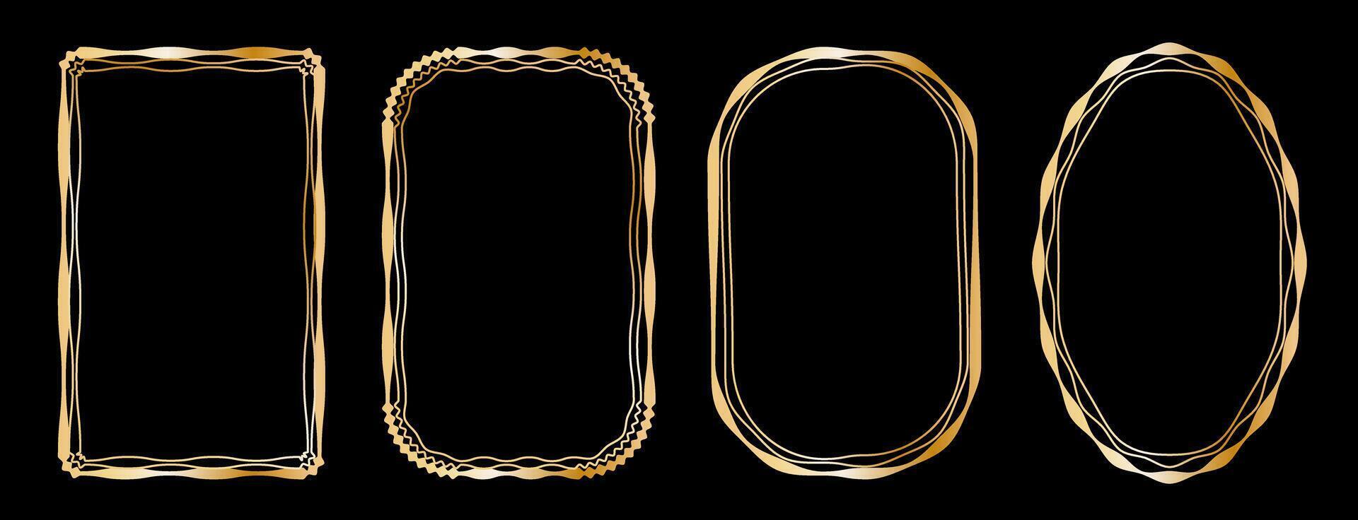 Set of golden decorative frames. Isolated Art Deco line art borders with empty space vector