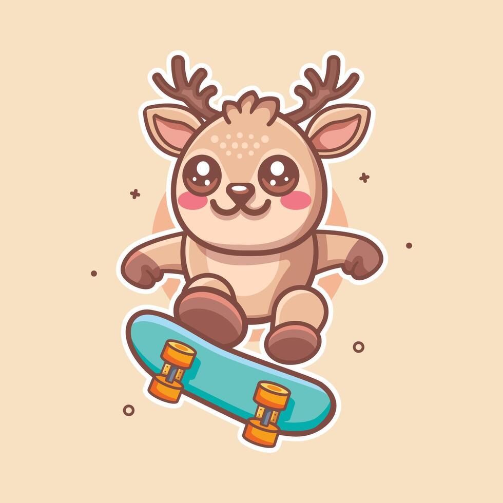 cool deer animal character mascot playing skateboard isolated cartoon vector