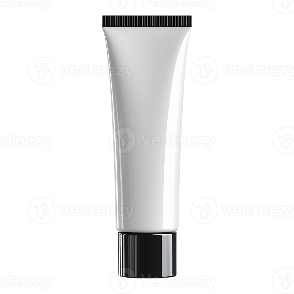 Empty plastic tube with cap mockup for cosmetics isolated on transparent background. png