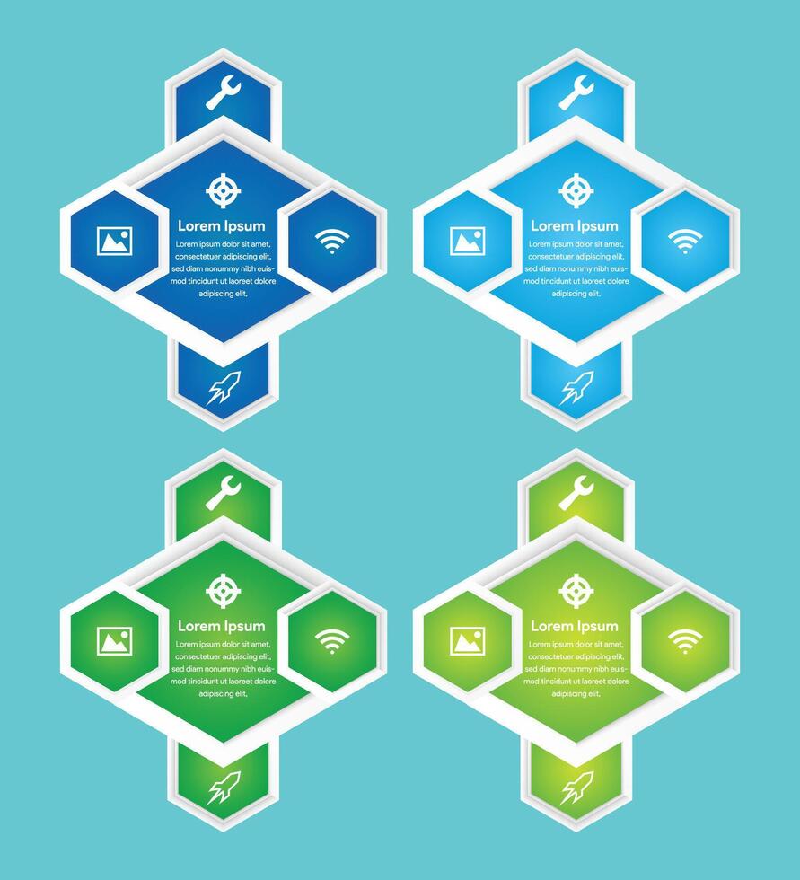 infographics design template with 3D paper label, integrated hexagon background. Blank space for content, business, infographic, diagram, digital network, flowchart, process diagram, timeline vector