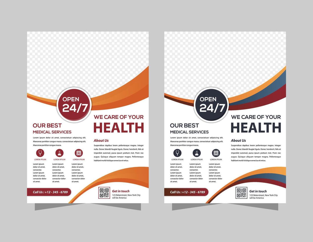 flyer template design in A4 size with front page and back page. For Business brochure, magazine cover, poster, web design, brochure, presentation. the illustration in orange color vector
