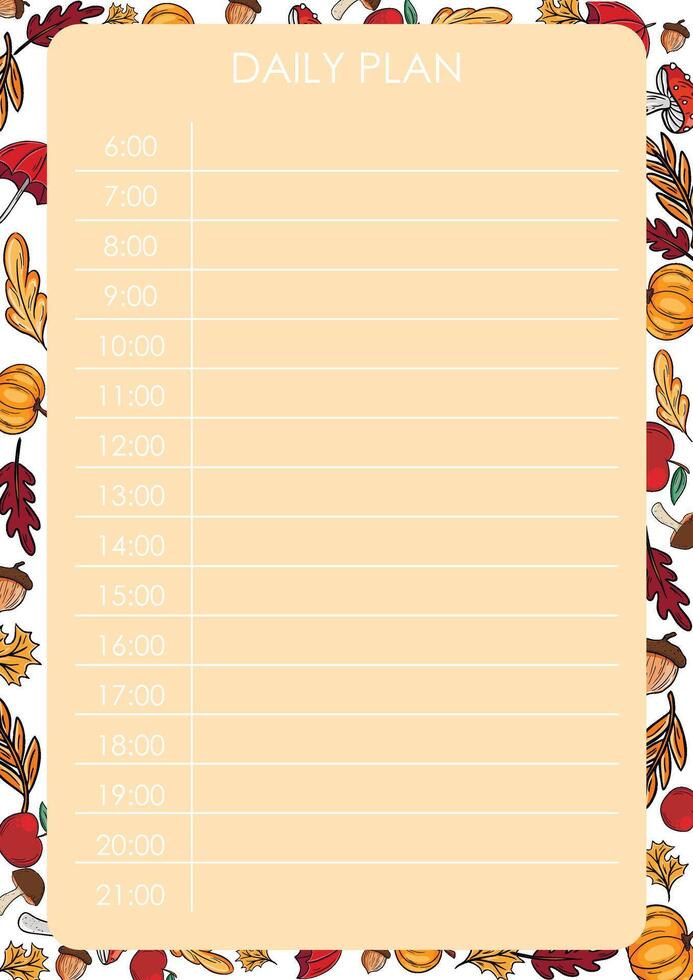 The daily schedule form in autumn vector