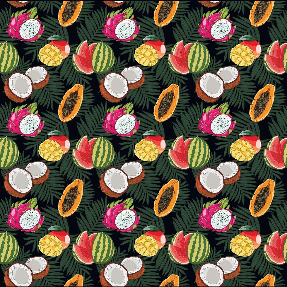 A pattern with tropical fruits and plants vector