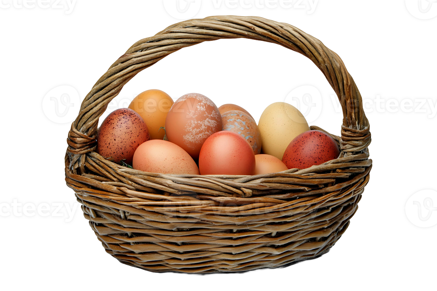 Easter basket filled with eggs isolated on transparent background. png