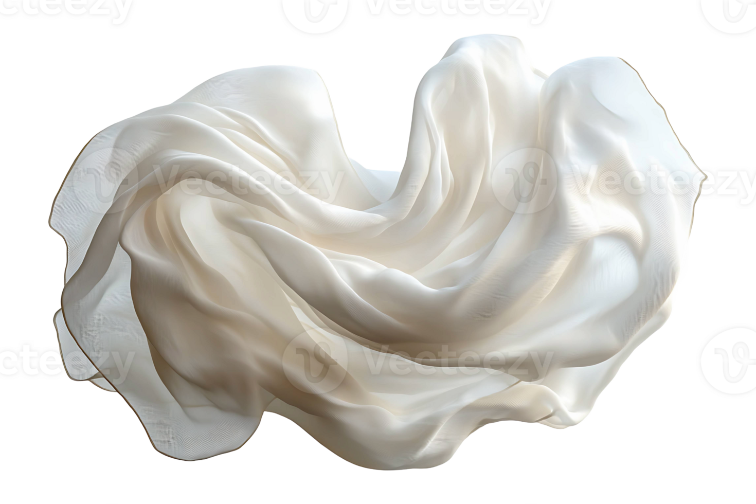 Floating white fabric blowing isolated on transparent background. png