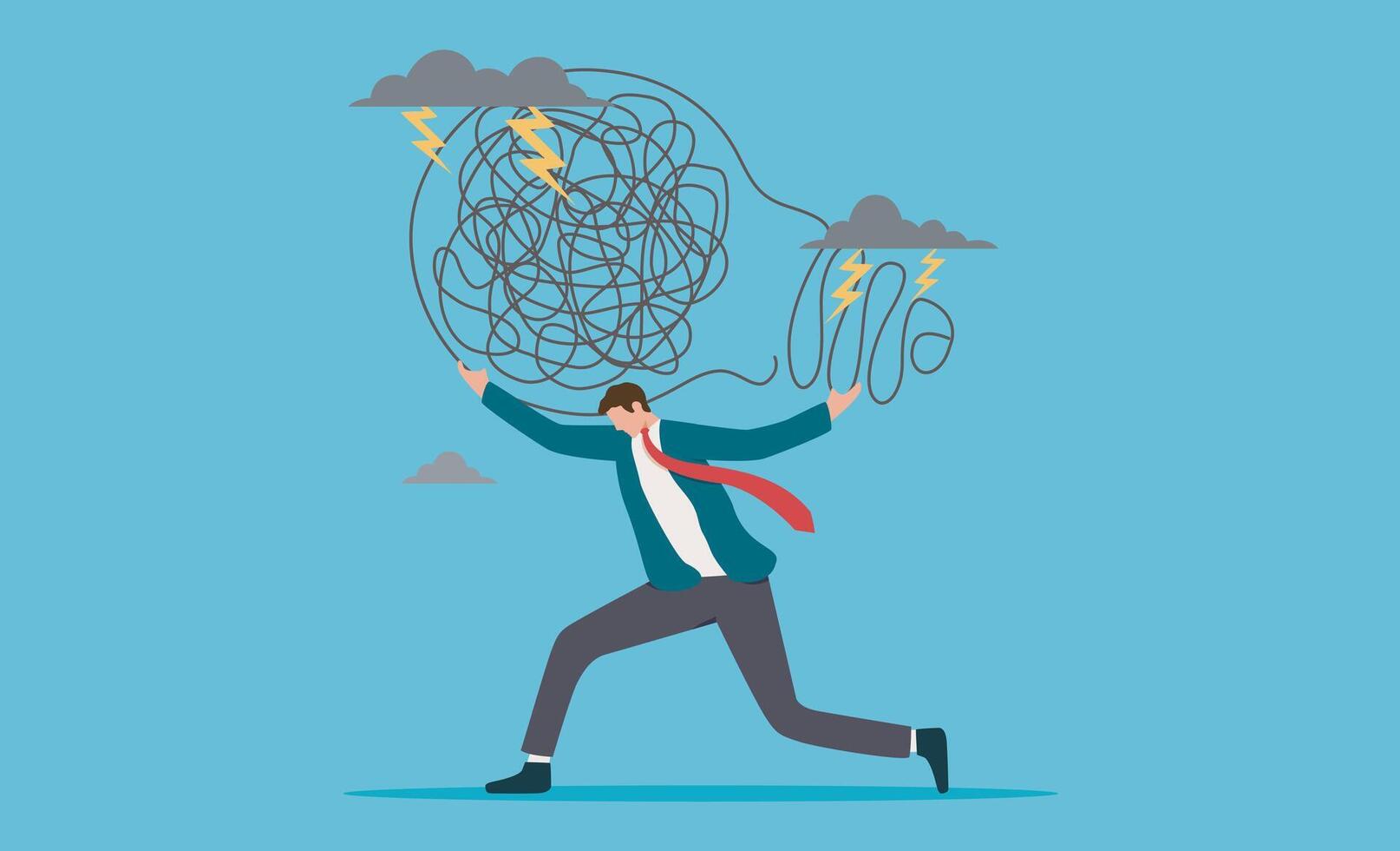 Businessman running with a cloud of electricity and lightning vector