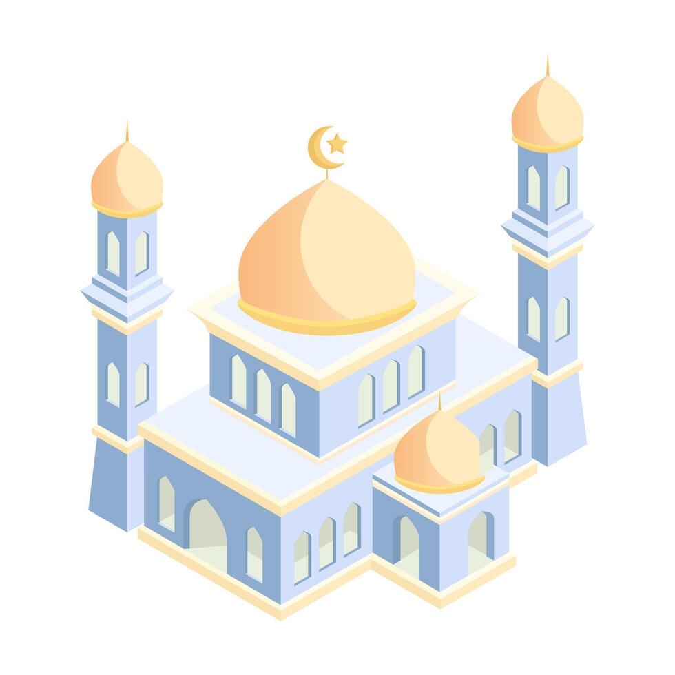 Isometric mosque in flat and minimalist style. For the Islamic theme of Muslims vector