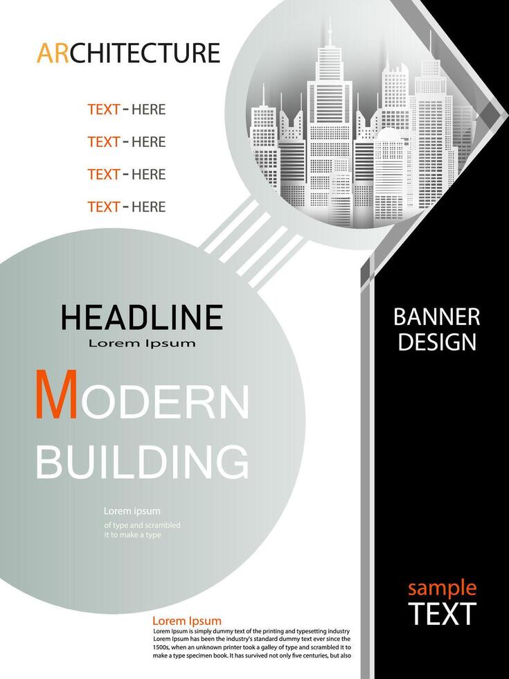 Brochure template banner design building modern architecture construction on black and white. vector