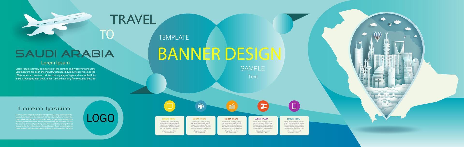 Travel poster template design with promotion text for presentation of Saudi arabia. vector