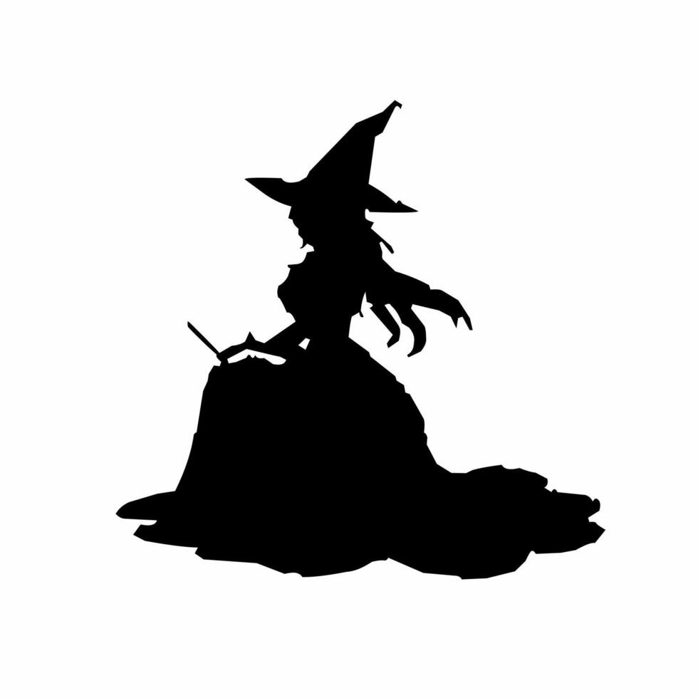 Black silhouette of a witch Halloween vector