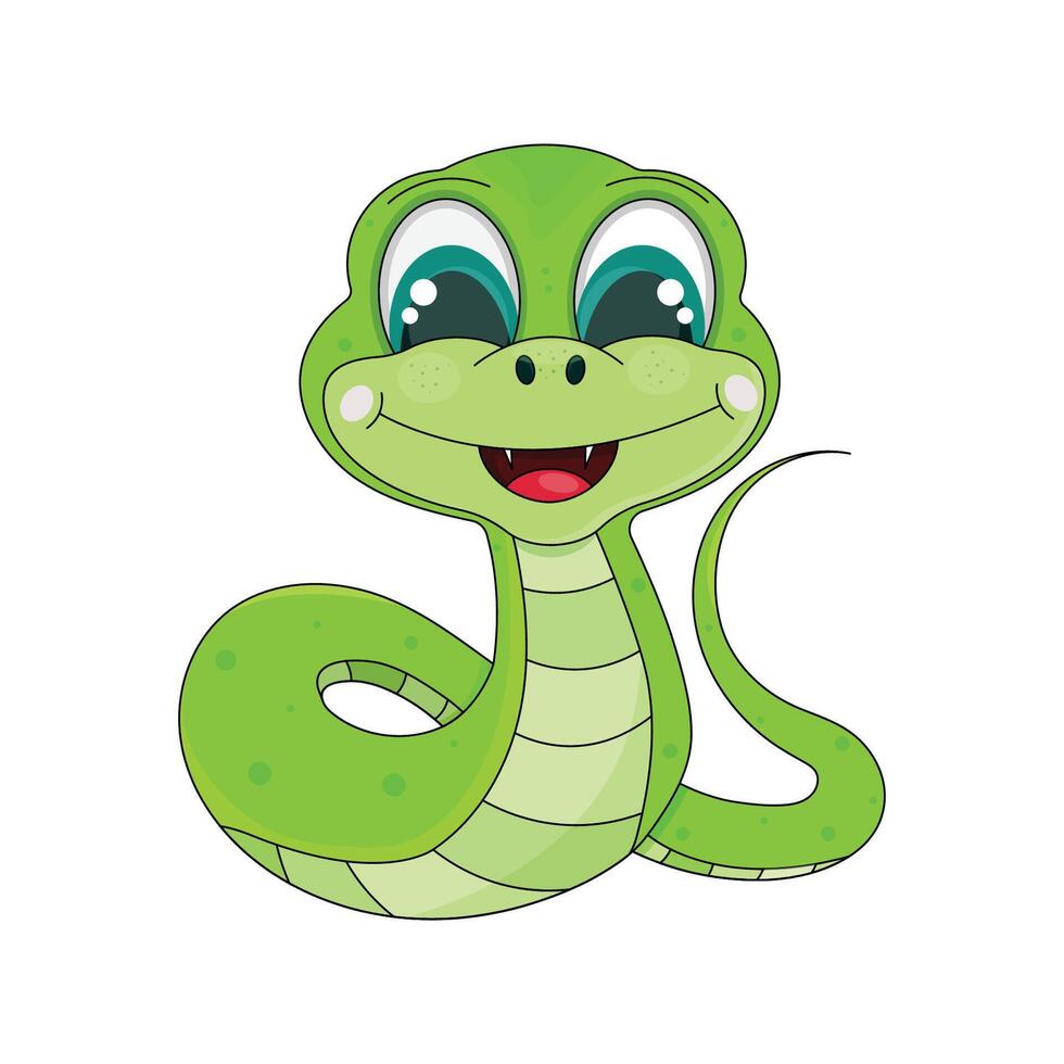 Cute cartoon green snake with big eyes on a white background. The symbol of the year. vector