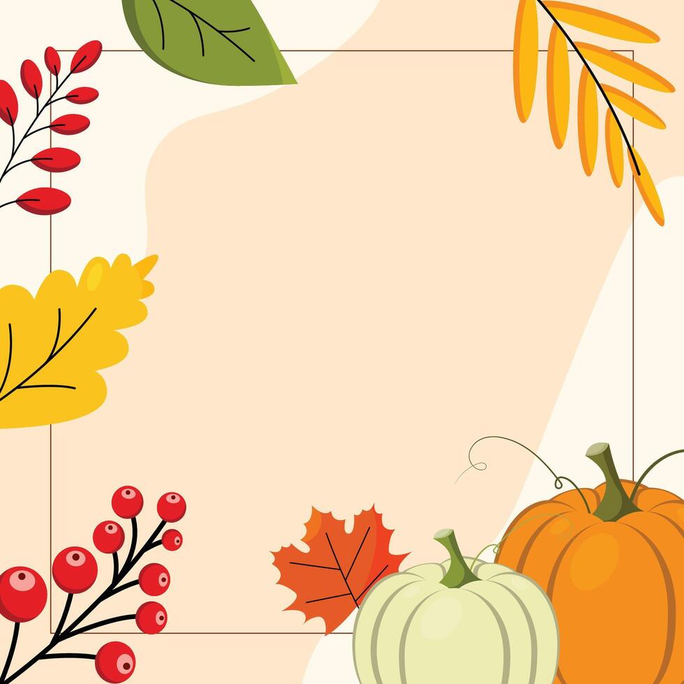 Autumn banner with leaves, pumpkin, berries. Autumn background. vector
