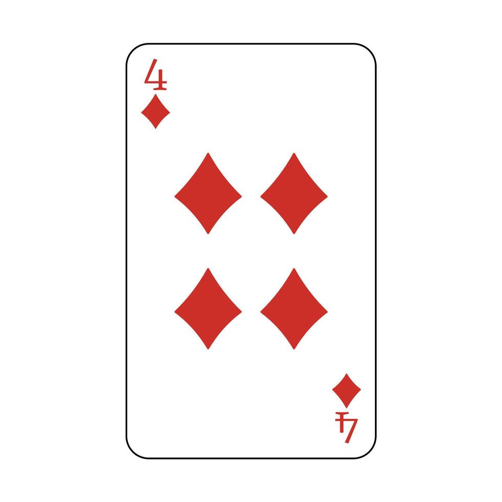 The playing card is red diamond number four. vector