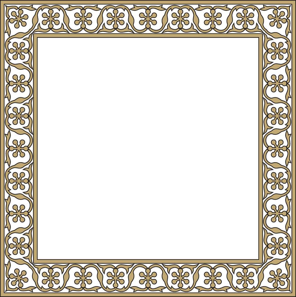 square gold with black national Persian ornament. Rectangle, frame, border, ethnic pattern of the peoples of Iran, Iraq, Tajikistan vector
