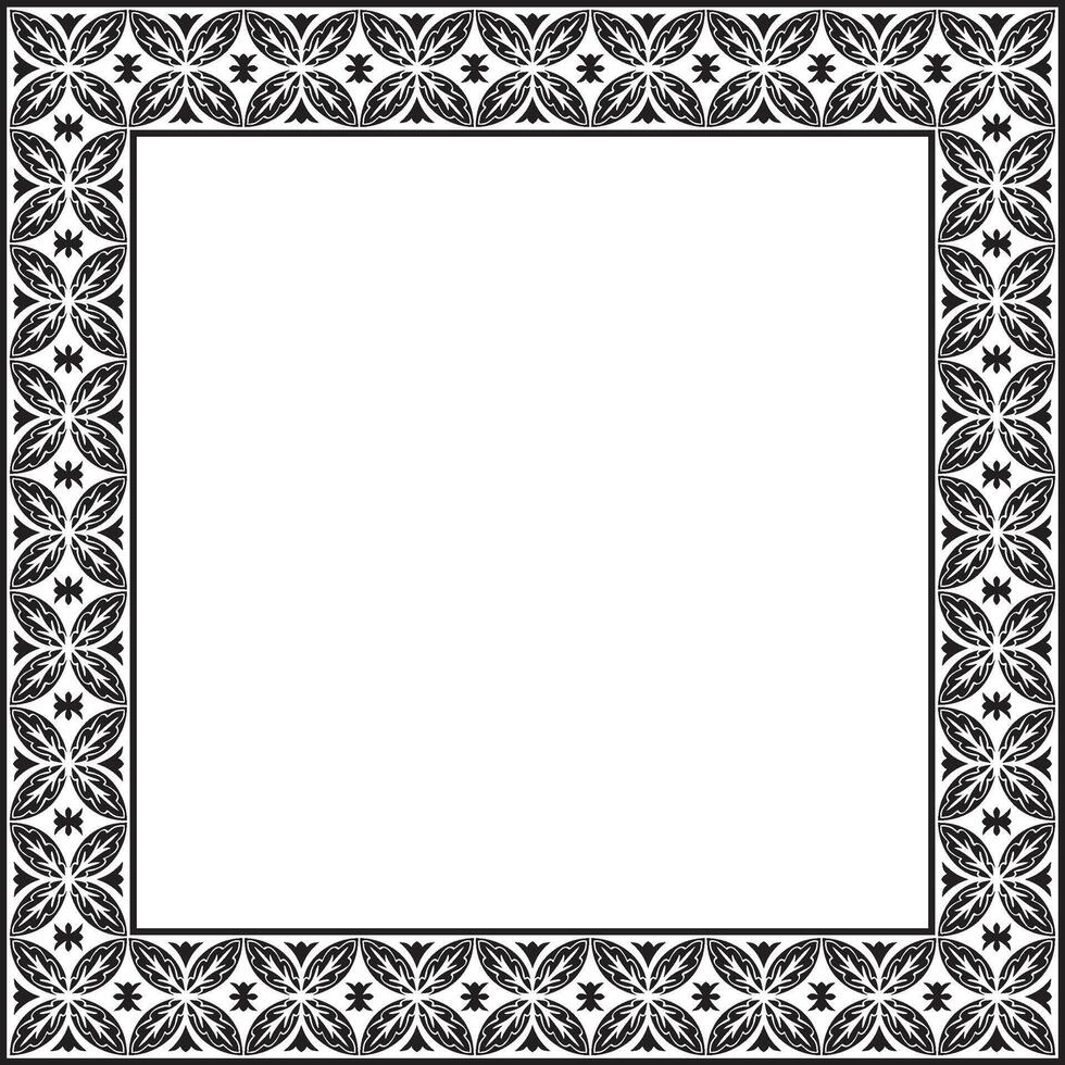 square black monochrome ancient Russian ornament. Slavic rectangle, border, frame. Painting of the royal chambers. vector