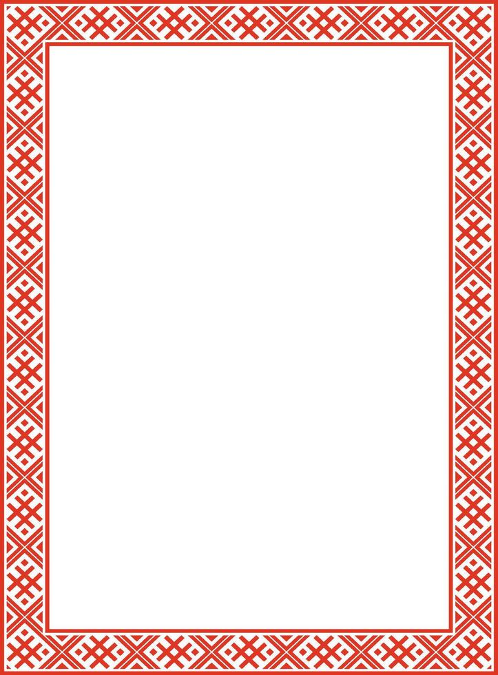 red green square belarusian national ornament frame. Ethnic pattern rectangle of Slavic peoples, Russian, Ukrainian, Serb, Pole, Bulgarian. Cross stitch template vector