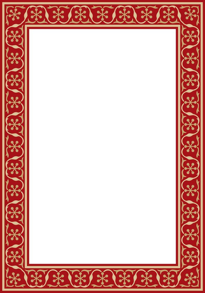 square gold with red national Persian ornament. Rectangle, frame, border, ethnic pattern of the peoples of Iran, Iraq, Tajikistan vector